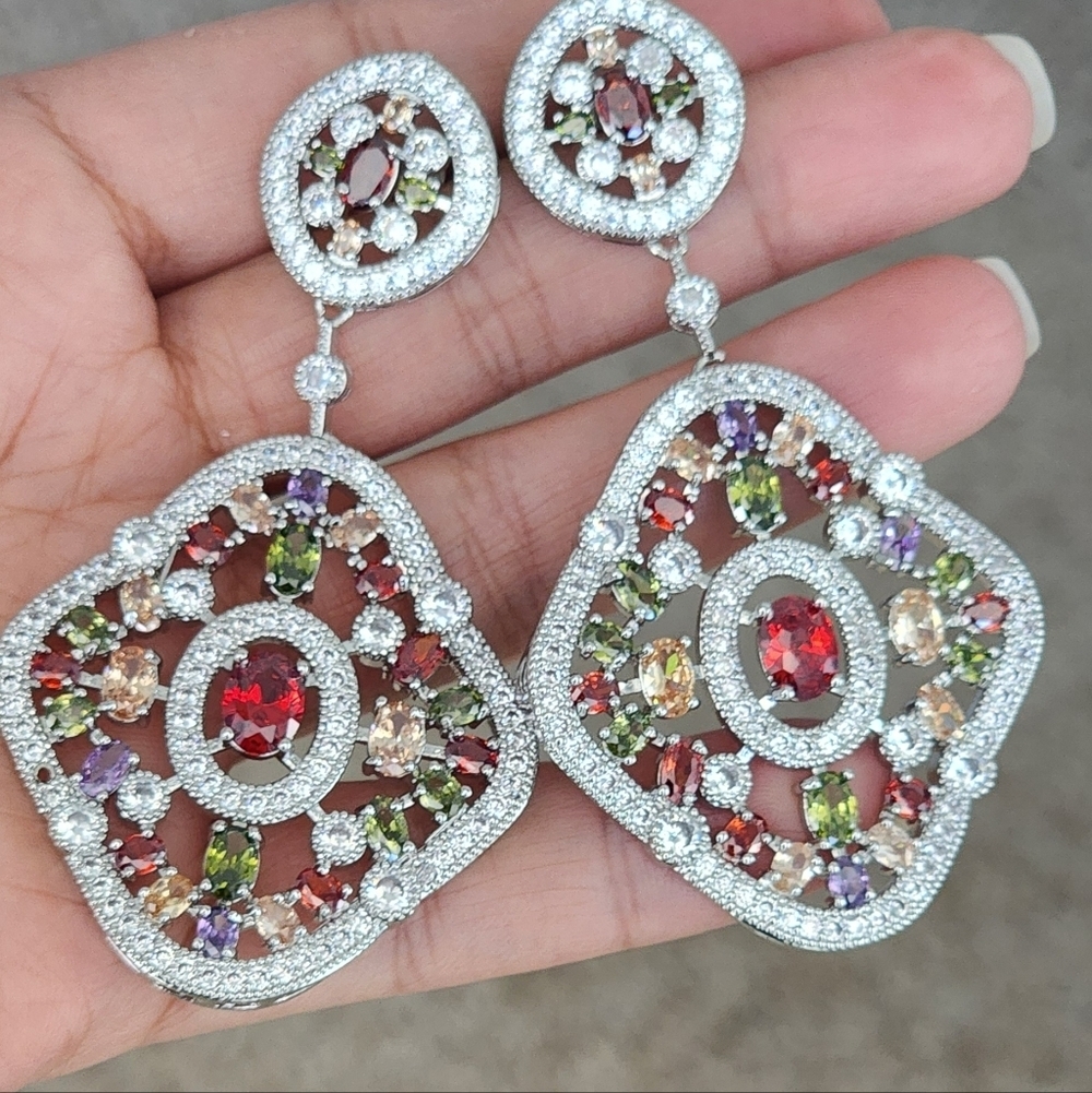 Silver Multicolor Statement Earrings